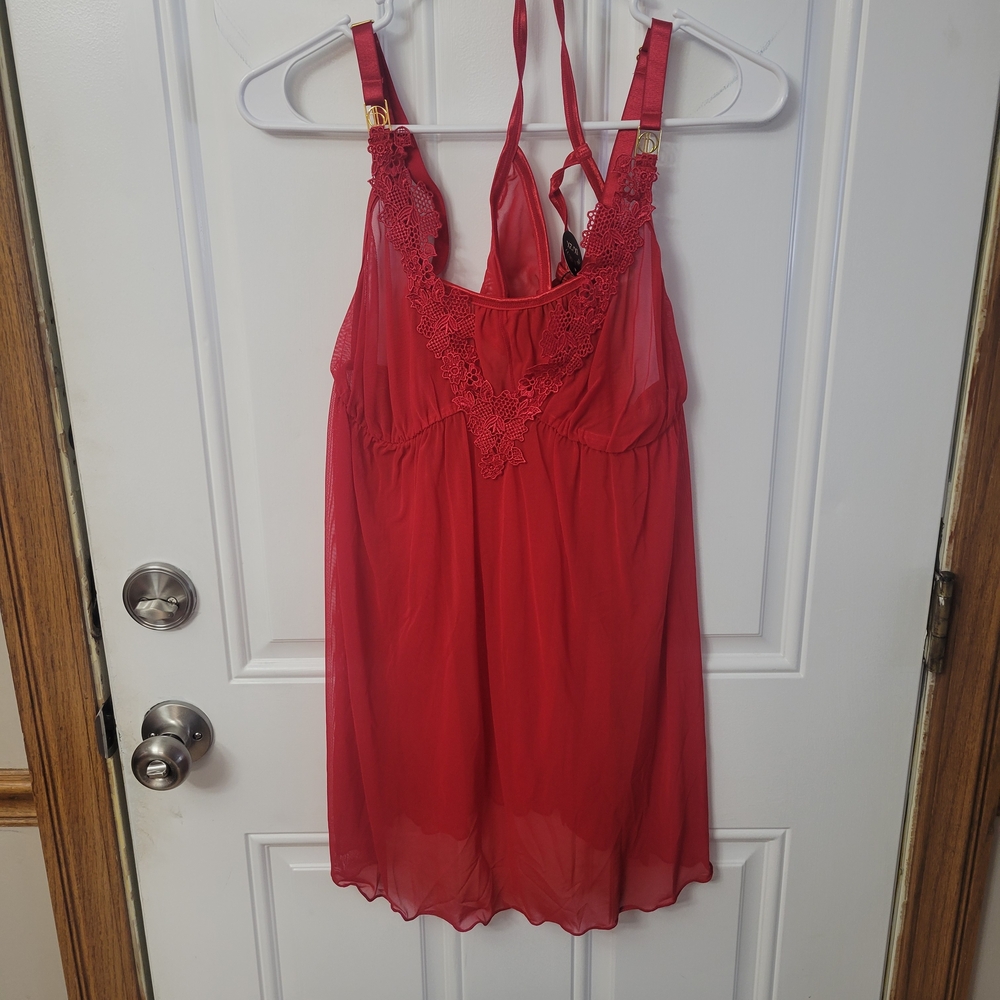 Elegant Red Lace Trim Babydoll